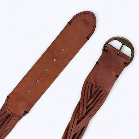 Ruehl Braided Leather Belt Womens L Boho Western Coastal Cowgirl Brass Buckle - Picture 6 of 8